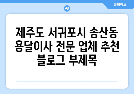 제주도 서귀포시 송산동 용달이사 전문 업체 추천 | 저렴하고 안전한 이삿짐 운송, 친절한 서비스