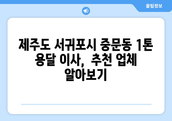 제주도 서귀포시 중문동 1톤 용달이사| 믿을 수 있는 업체 찾는 방법 | 용달 이사, 가격 비교, 추천